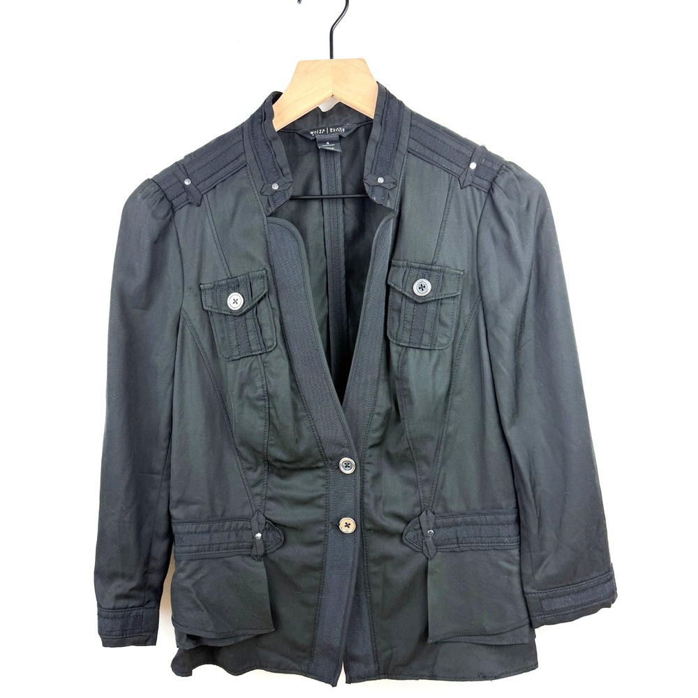 White House Black Market Black Military Style‎ Button Front Jacket Size 4